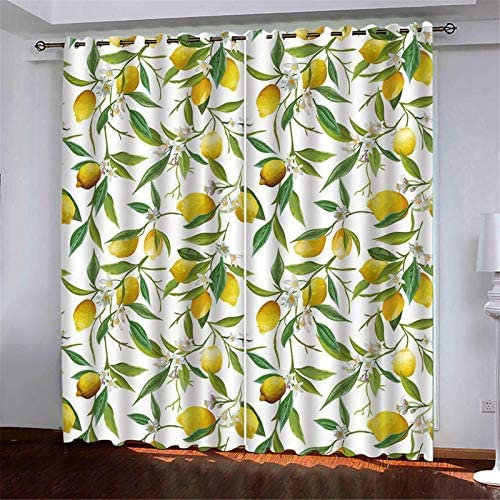 Vorhang Blickdicht Ösen Thermo Verdunkelungs Polyester Gardinen 2 Stück 3D Zitronenpflanze Für Schlafzimmer Wohnzimmer Kinder Oder Babyzimmer 140(B) X160(H) cm - Bedruckte Verdunkelungsvorhänge
