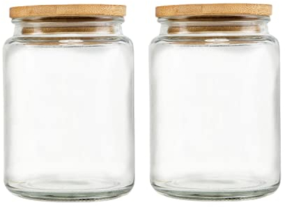 Prettidecor Barattolo ermetico in vetro vintage con coperchio ermetico in bambù, 50 ml, contenitori per alimenti in vetro da cucina, per caramelle, caffè, chicchi di tè, avena, farina, cereali