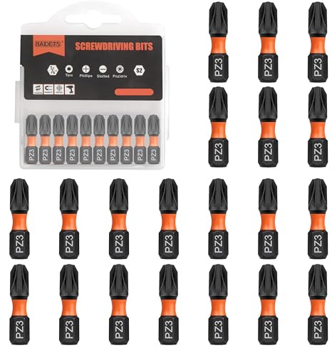 BAIDETS Pro PZ3 Bit-Sortiment - Schraubendreher Bits Set 20 Stück, 25mm Länge, Schrauber-Bit, 1/4 Sechskantschaft, mit Spender-Box