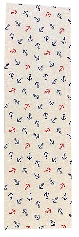 Landhuis Handmade - Tischläufer Anker 130 x 40 cm natur blau rot - handgemacht - Baumwolle Polyester - maritim Sommer Tischwäsche
