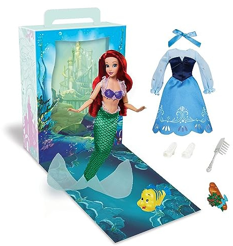 Disney Store – Offizielle Prinzessin Story Puppe (Ariel der kleinen Meerjungfrau), 28 cm, enthält ein Malbuch und ein zusätzliches Kleid, Prinzessinnen-Puppe im klassischen Outfit,