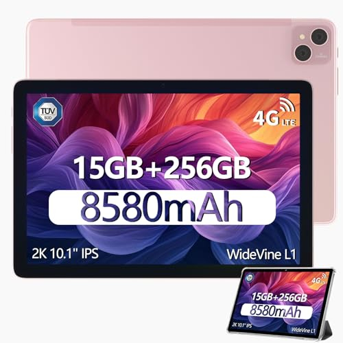DOOGEE T10 Pro Tablet 10,1 Pulgadas FHD+ con 15GB RAM + 256GB ROM (Ampliable 1TB), Android 14 Tablet, Batería de 8580mAh, Octa-Core con Dual 4G LTE, WiFi 2,4/5G, TÜV-Certificado, 13MP + 8MP, Rosa
