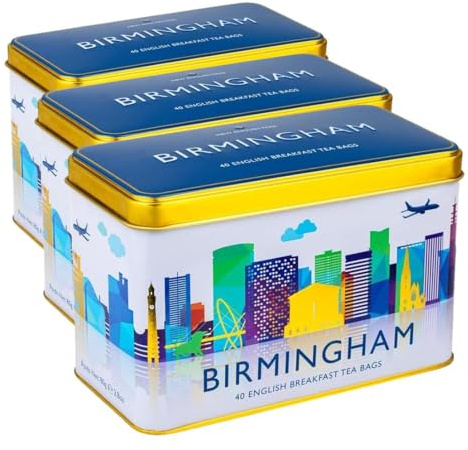 New English Teas Birmingham City Skyline Tea Tin with 40 Breakfast Teabags (Pack of 3)