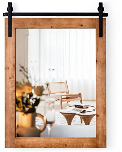RELAX4LIFE Rechteckiger Wandspiegel mit Holzrahmen, 76 x 55 cm, Rustikale Spiegel mit Metallhalterung & explosionssicherem Glas, dekorativer Hängespiegel für Flur, Schlafzimmer, Wohnzimmer (Braun)