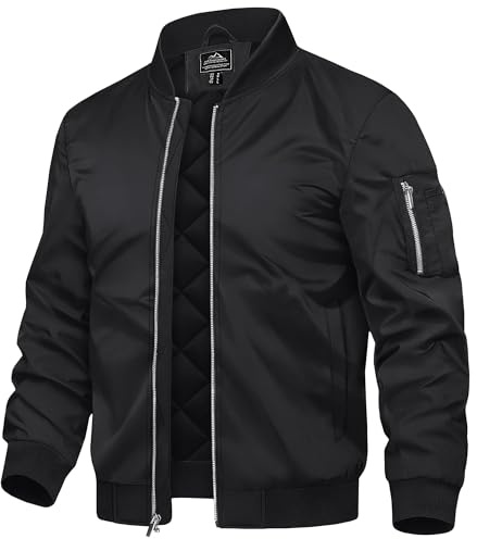 TACVASEN Mens Bomber Jacket Windproof Casual Winter Warm Varsity Jacket Zip Up Bomber Jackets with Pockets Black,XL