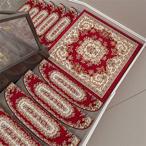 SORVA Treppenstufen 5er-Pack, rutschfeste Treppenpolster, Treppenschutzteppiche mit selbstklebenden Stufenmatten, für Treppenböden im Innenbereich, Rot, 24 * 75 cm + 3 cm
