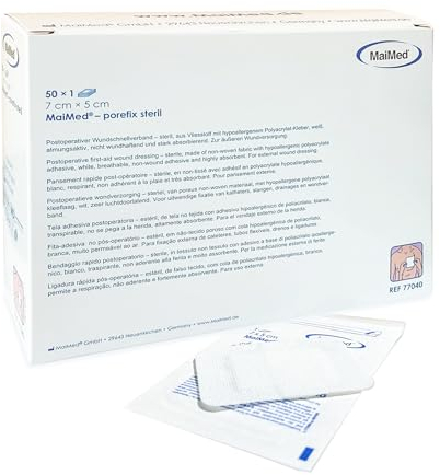 HansaGT Medical Maimed Steril Wundpflaster 7 x 5 cm, Steriler Wundverband, Pflaster Sensitiv Selbstklebend Schützt bei Schnittwunden & Kratzern Wundverband zur äußeren Einzeln verpackt 50 Stück