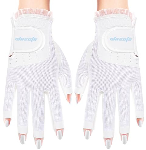 YaoFafa2178 1 Paar Damen Golfhandschuhe, Fingerlose, Atmungsaktive Golfhandschuhe, Sonnenschutz Touchscreen Fäustlinge, Sporthandschuhe für die Linke und Rechte Hand,White,L(Length19cm)