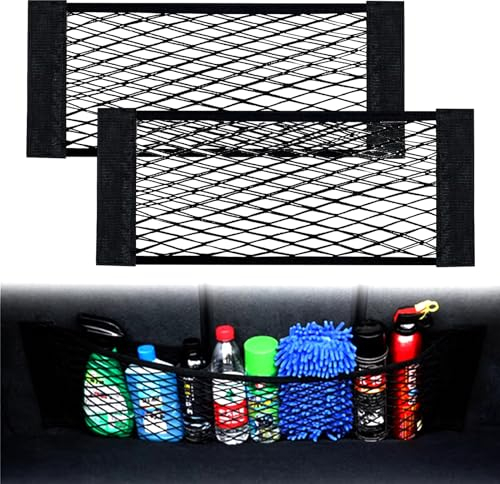 Littlegaofeithing 2 Stück Auto Gepäcknetz, Einesin Kofferraum Netztasche 40 x 24cm, Universal Kofferraumnetz Schutznetz Elastisch Kofferraum Aufbewahrung Netz Mit Klettverschluss für Auto/SUV