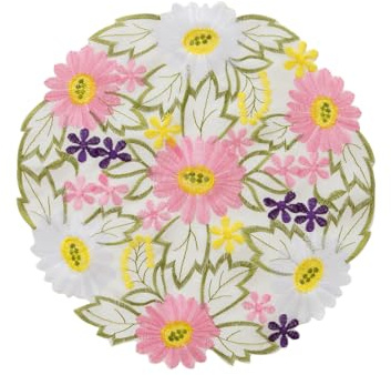 2 Stück bestickte Platzsets, europäische Blumen-Cutwork-Spitzendeckchen, Vasenmatte für Küche, Esszimmer, Hochzeit, Party-Dekoration (bunte Gänseblümchen, rund)