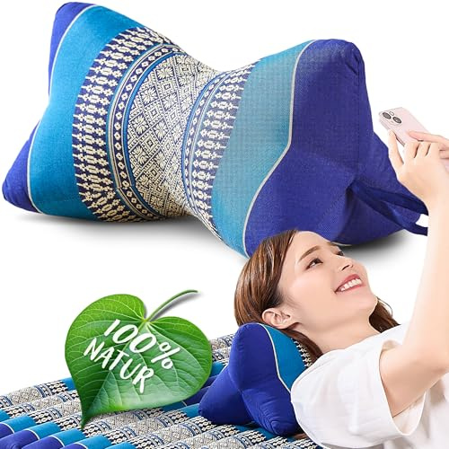 Namasdee Knochenkissen Ø 15x32cm mit 100% natürlicher Kapokfüllung (Blau)