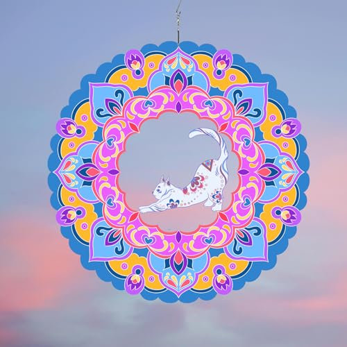DLNNBKB Cat Wind Spinner&Sculptures 12 inch 3D Stainless Steel Laser Cut Metal Double Sided Printing-Hanging Indoor/Outdoor Decorations Yard Gardening Decor,Metal Kinetic Art Ornament Gifts