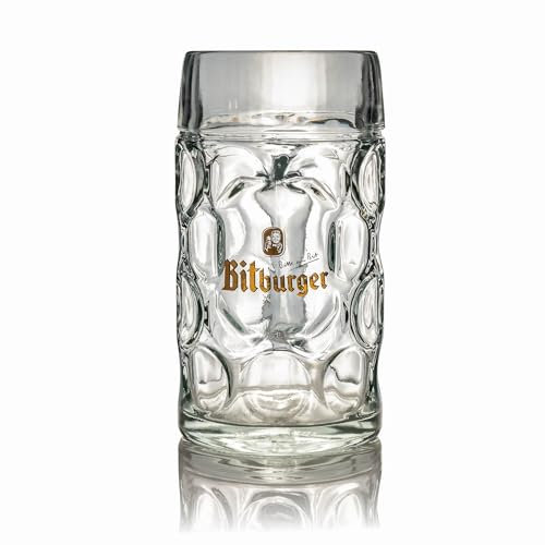 GarageBar | Bitburger 1L Beer Stein | Official Merchandise | 2 Pints/1 Litre Capacity | Perfect for Oktoberfest | Traditional German Beer Stein | Ideal for Home Bar or Man Cave | 1 Glass