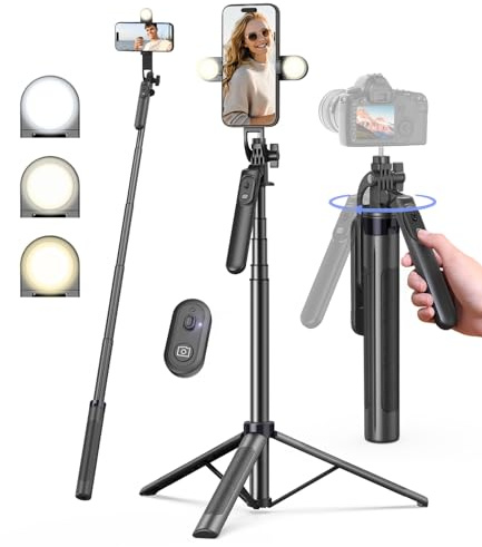 Yeaki 71 Phone Tripod,Tripod for iPhone with Fill Light and Rechargeable Remote,Aluminum Selfie Stick Phone Stand Compatible with Cell Phone/Camera/Ring Light/DJI/GoPro