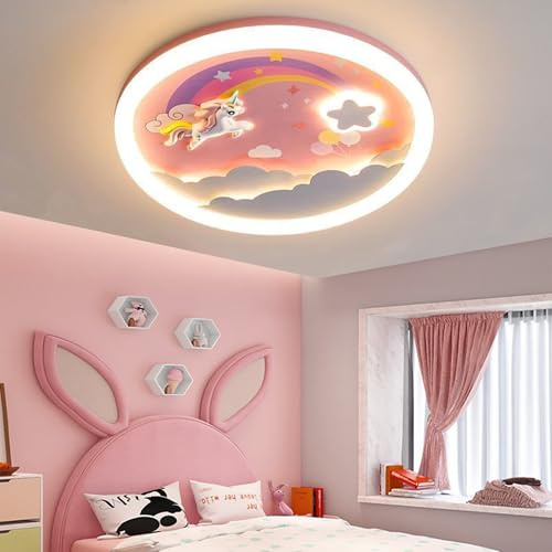 WOQuju LED Deckenlampe Rosa Deckenleuchte Modern Dimmbar mit Fernbedienung Einhorn Lampe 70W Kinderzimmer Geeignet für Wohnzimmer Schlafzimmer Kinderzimmer Runde Beleuchtung