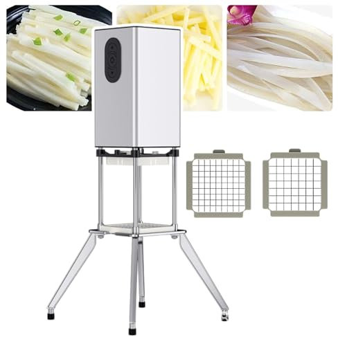 pedenencelia Coupe Frites Électrique,Coupe Frites Vertical,Matériau en Acier Inoxydable,avec 2 Lames,9 Mm,12,2 Mm,avec Quatre Pieds De Support,pour Pommes De Terre,Carottes,Concombres,Silver