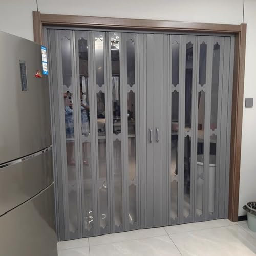 CHZDPP Teleskop-Falttüren Große magnetische Falttür, Customized Farben und Stile Innen Akkordeon Tür mit Griffen und Glas, Raumteiler Tor für Küche Schlafzimmer Wohnzimmer(26x60in(66x152cm))
