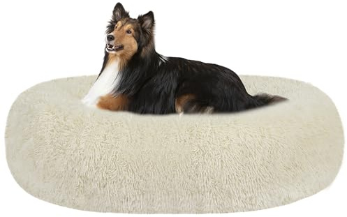 HMTOPE Lit orthopédique pour chien rond Coussin pour chien Canapé pour chat Lit pour chien Donut Confortable Corbeille pour chien Lavable, 80 cm Ø, Beige
