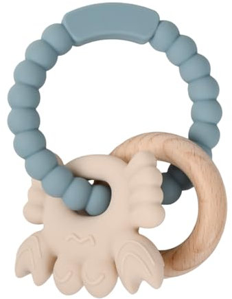 Baby Beißspielzeug, Beißring für Babys, Silikon Greifling Baby, Beissring Baby Spielzeug Kühlend, Wundes Zahnfleisch zu Stimulieren und zu Massieren für ab 3 Monaten Babys (Blaue Krabbe)