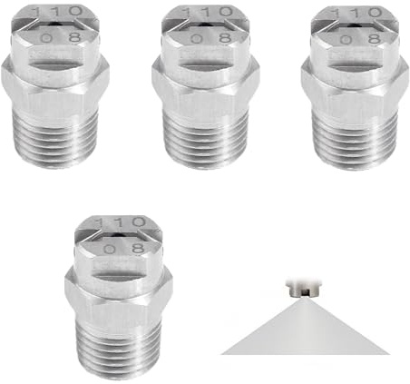 XCSJ 4pcs Boquilla Pulverizadora Acero Inoxidable,110 Grados,Abertura 1.8 mm,Conexión Rosca 1/4, Alta Presión Lavadora Limpiador Alta Presión Limpiador Superficies Pulverización Accesorio (110 Grados)