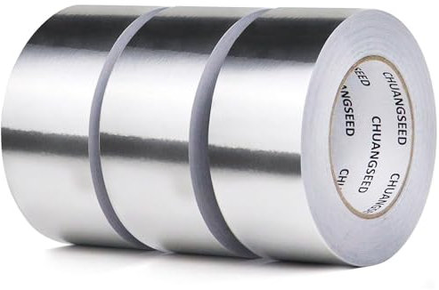 CHUANGSEED Cinta adhesiva de aluminio plateada de 50 u x 50 mm x 50 m, paquete de 3 cintas adhesivas de sellado a alta temperatura y reparación de tuberías, perfecta para HVAC, conductos de aire,