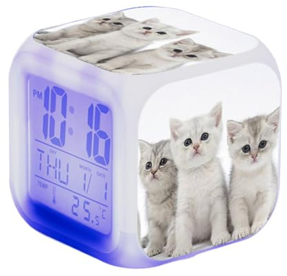 Wpsagek Cube Wecker Katzen Wecker, LED Night Glowing Kätzchenwecker, Digital Alarmuhr Wake Up Würfel Katzenwecker Für Kinder Mädchen