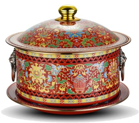 ZLSNOBLE Cloisonne Kupfer Hot Pot Split Typ Haushalt Kupfer Topf Alkohol Topf Geeignet Für Partys, Versammlungen, Haushalte, Und Kommerziellen Einsatz(Red)