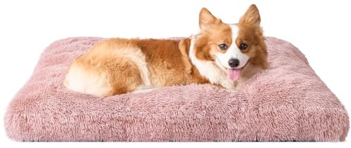 EHEYCIGA Flauschig Hundebett Kleine Hunde, 75x50cm, Hundekissen Mittelgroße Hunde Waschbar, Kuschelig rutschfest Hundematte mit Langem Plüsch, Rosa