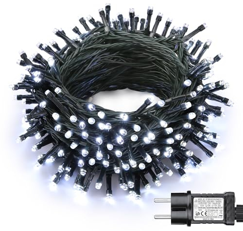 Joomer Luci Natale Esterno 10M 100 LED Bianco Freddo Adattatore | Luci Albero di Natale 8 Modalità Catena Luminosa Esterno Decorazioni Timer Collegabile Impermeabile per Balcone Festa