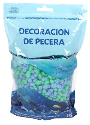 SMELL & SMILE Grava Acuario Piedra Natural Decorativa para Acuarios de Agua Dulce y Marina Sustrato Natural para Decoración de Fondo 1KG (Azul-Verde, 6-8mm)