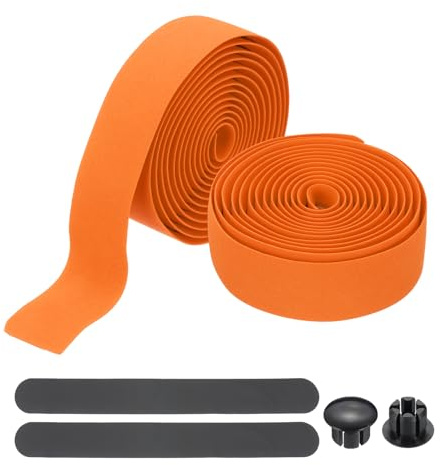 PATIKIL Lenkerband, 2 Rollen à 2 Meter (6,6 Fuß), hochelastisches EVA-Schaum-Griffband, komfortable, rutschfeste und stoßdämpfende Lenkerwicklung mit Endkappen für Rennräder, Orange