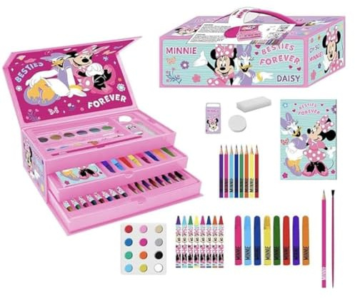 Set de Papelería Coloreable Caja Minnie – Estuche Completo para Niñas con Lápices de Colores, Rotuladores y Accesorios Escolares Decorados con Minnie Mouse para Dibujar, Pintar y Aprender
