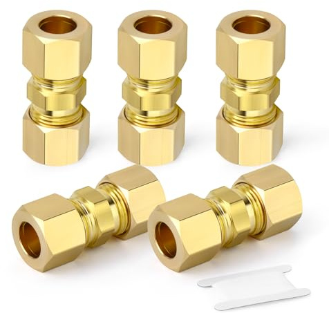 TAILONZ PNEUMATIC 5 Pezzi Raccordo a Compressione in Ottone, Giunto Diritto 8mm, Connettore per Tubi a Doppia Ogiva per Tubi in Rame, Plastica e Alluminio