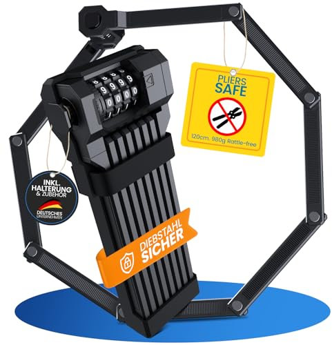 Fahrradschloss 120cm Faltschloss inkl.Halterung - Nur 980g extra leicht,Sicherheitslevel 15 diebstahlsicher,[Individueller PIN] Zahlenschloss ideal für Fahrrad,E-Scooter,Motorrad,E Bike