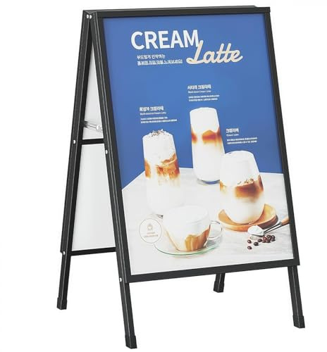 WUDLEP 60x90cm A Frame Sign, Double-Sided Sandwich Board Signs, Foldable Heavy Duty Slide-in Sidewalk Signboard, Frame Only, for Restaurant, Bar, Museum, Black