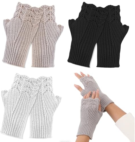 Scettar 3 Paia Guanti Senza Dita Donna Invernali, Guanti Morbidi e Caldi a Mezze Dita, Adatto Alla Maggior Parte Delle Persone (Nero, Grigio, Bianco)