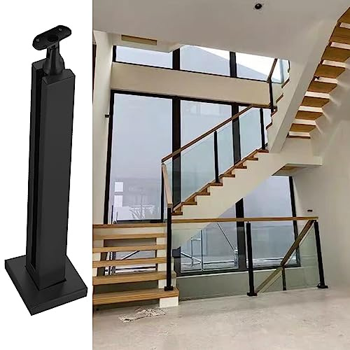 Barandilla cuadrada de cristal negra para escaleras y balcones, 95 cm, acero inoxidable, para interiores y exteriores, barandilla de vidrio de diseño moderno, barrera de seguridad