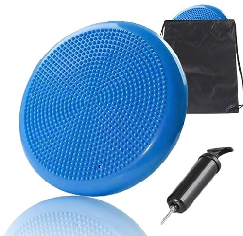Ballsitzkissen Luftkissen Sitzhilfe Balance Kissen Mit Pump and Bag, Wobble Balance Pad, Diameter of 34cm Durchmesser Fitness Blue