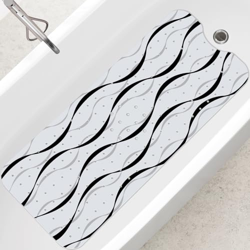 SHUCHING Badewannenmatte rutschfest, 100 X 40 cm Extra Lang Badewanne Rutschmatte, Duschmatte rutschfest für Badezimmer Maschinenwaschbar, Schwarz und Grau