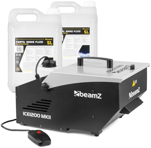BeamZ ICE1200 MKII Bodennebelmaschine - Low Fog Machine inkl. 10 L Flüssigkeit, 1200 Watt Bodennebler, Rauchmaschine, Boden Nebelmaschine für Hochzeiten, Konzerte, Bühnenveranstaltungen und Partys