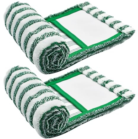 Veemoon Lingettes de Rechange Microfibre Lavables 2 Pcs Vert Foncé Kit de Coussinets Absorbants Humidité et Poussière Compatible Balai Plat Libman pour Nettoyage Humide et Sec Sol