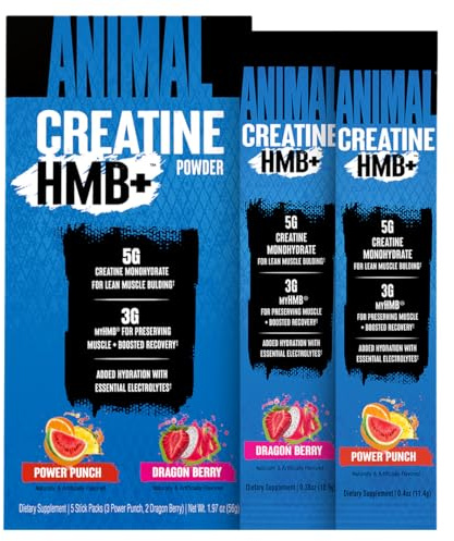 Animal Creatine HMB Powder – 3g myHMB + 5g Creatine with Electrolytes for Recovery & Daily Energy – Power Punch (3) and Dragon Berry (2) Stick Pack Samples, 5 Servings