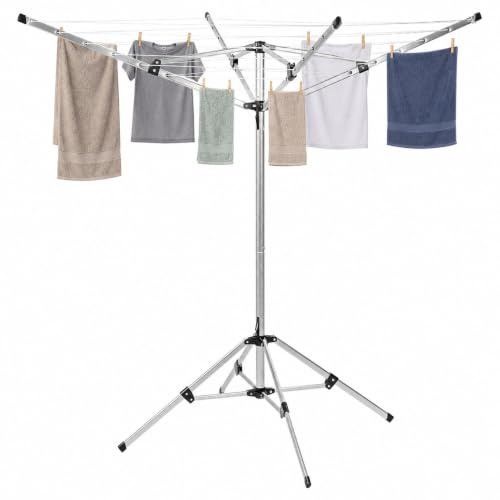 Livhome Clothes Airer 4 Arm Clothes Drying Rack 20m Washing Line, Portable Foldable Freestanding Umbrella Style Clothes Line, Aluminium Alloy Indoor Outdoor Laundry Drying Stand