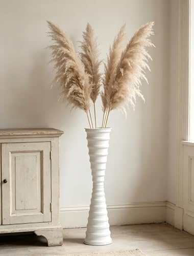 Sziqiqi Metall Bodenvase Groß Weiß: Hoch Vasen für Trockenblumen | Beschwert, Dickes, mit Rutschfestem Pad, Modern, Schlanke, Sicher für Kinder und Haustiere, für Faulpelze, Indoor, Wohnzimmer