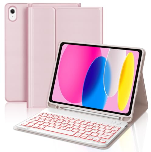 Teclado para iPad A16 11 Generacion 11 2025/10 Generacion 10.9 2022 | Funda con Español Ñ Teclado Bluetooth Retroiluminado Magnético Desmontable para iPad A16 11/10 Generación, Rosa