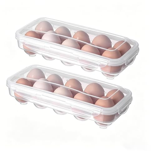 xolear 2 Pza Hueveras de Plástico para 10 Huevos con Tapa Nevera Apilable | Hueveras para Frigorifico, Portahuevos de Plástico Portátil Ahorro de Espacio para Refrigerador Gabinetes, Transparente