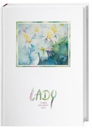 Lady Terminkalender A6 Kalender 2024. Liebevoll gestalteter Taschenkalender mit Zitaten und kleinen Illustrationen. Praktischer Buchkalender A6 2024 mit viel Raum für Notizen.