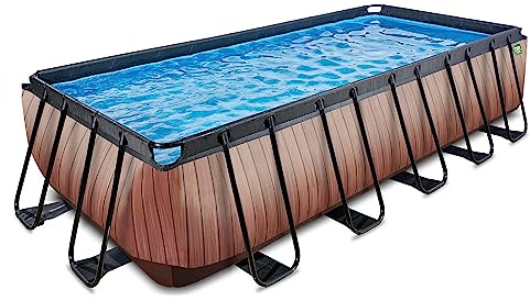 EXIT Toys Wood Pool - 540x250x122cm - Piscina de Marco Rectangular Grande con Bomba de Filtro de Cartucho - Piscina Extra Profunda - Marco Robusto - Incluye Escalera de Piscina - Diseño Único - Marrón