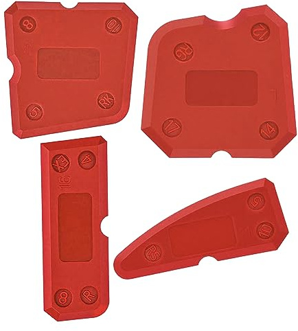 Jagowa 4-Piece Sealant Dressing Tool Kit - Multi-Edge Silicone Applicator for Kitchen & Bathroom Caulking (Red)