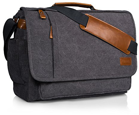 Estarer 15.6-17.3 Inch Laptop Messenger Bag for Work School,Mens Water Resistant Canvas Crossbody Shoulder Bag